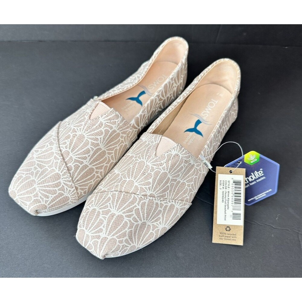 Toms Womens Alpargatas Peony Foil Seashell Print Size 7 NEW